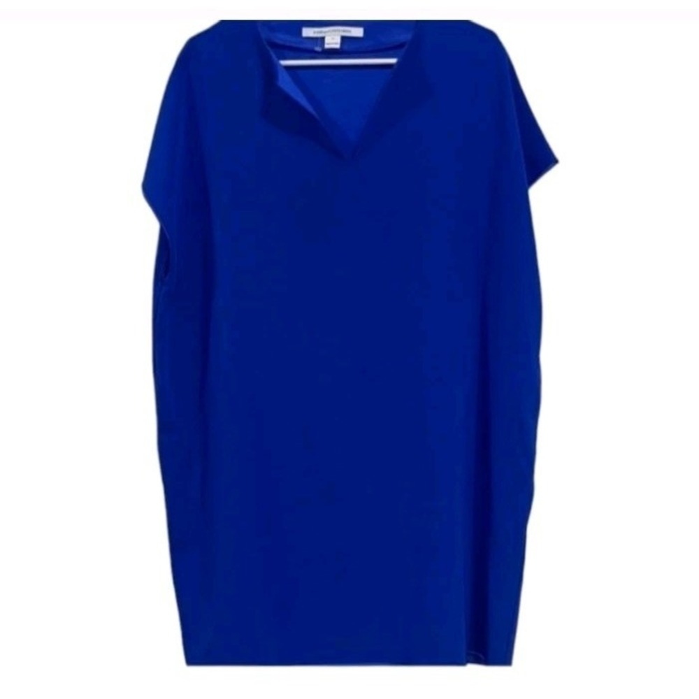 Diane Von Furstenberg DVF Blue Lined V-Neck Kora Short Shift Dress